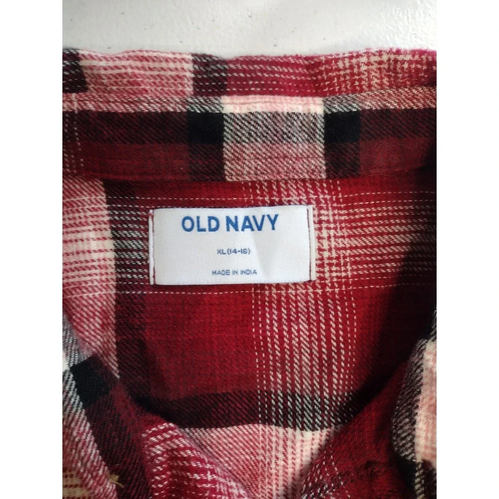 Old Navy‎ Kids Plaid Flannel Long Sleeve Shirt Red Black White Size XL 14 16